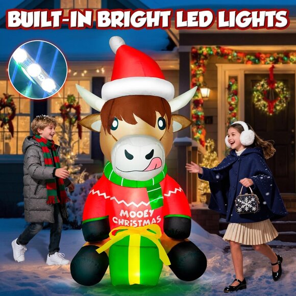 🆕5FT Christmas Inflatables Highland Cow Blow Up Yard Outdoor Decorations - Picture 8 of 9